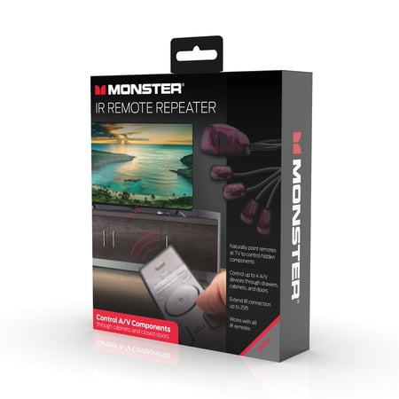 Monster IR Remote Repeater, Extended Connection Up To 25 Feet, Control up to 4 A/V Devices, USB Powered