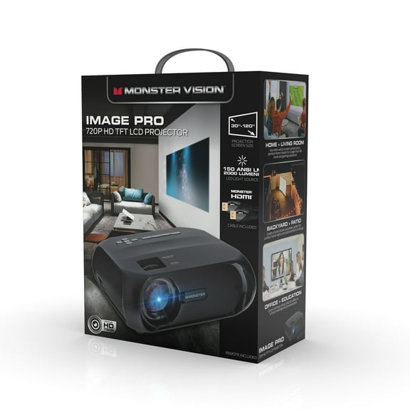 Monster Image Pro 720P HD TFT LCD Projector, 1920x1080 HD Max Resolution
