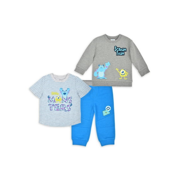 Monster Inc. Baby Boy Outfit Set Fleece Long Sleeve Crew, T-Shirt, and Pants, 3pc