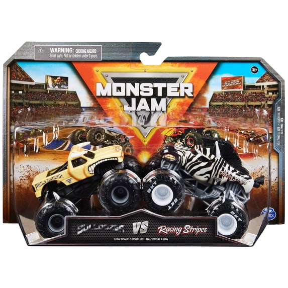 Monster Jam 1:64 Bulldozer Vs. Racing Stripes Monster Trucks