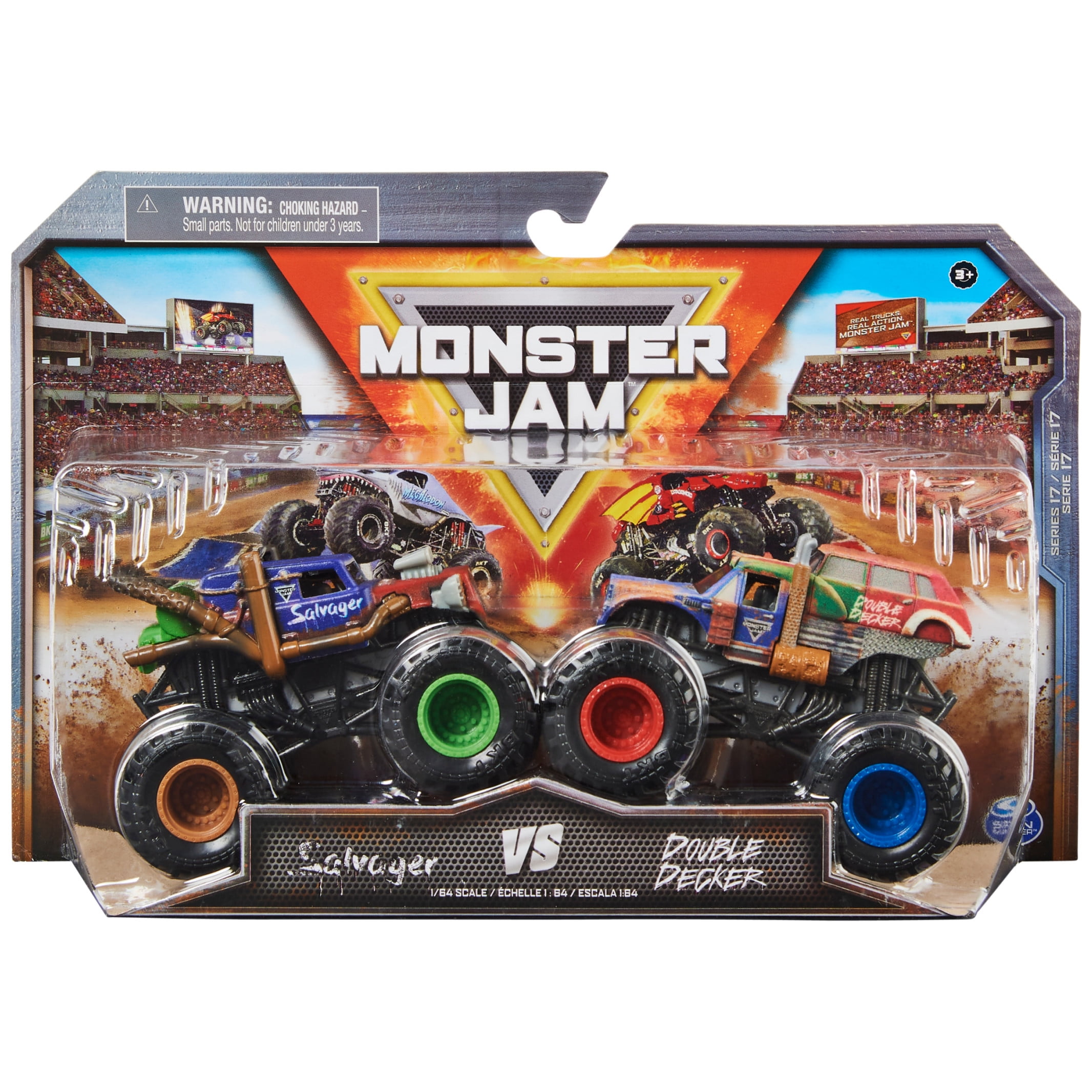 Monster Jam 1:64 Salvager Vs. Double Decker Monster Trucks