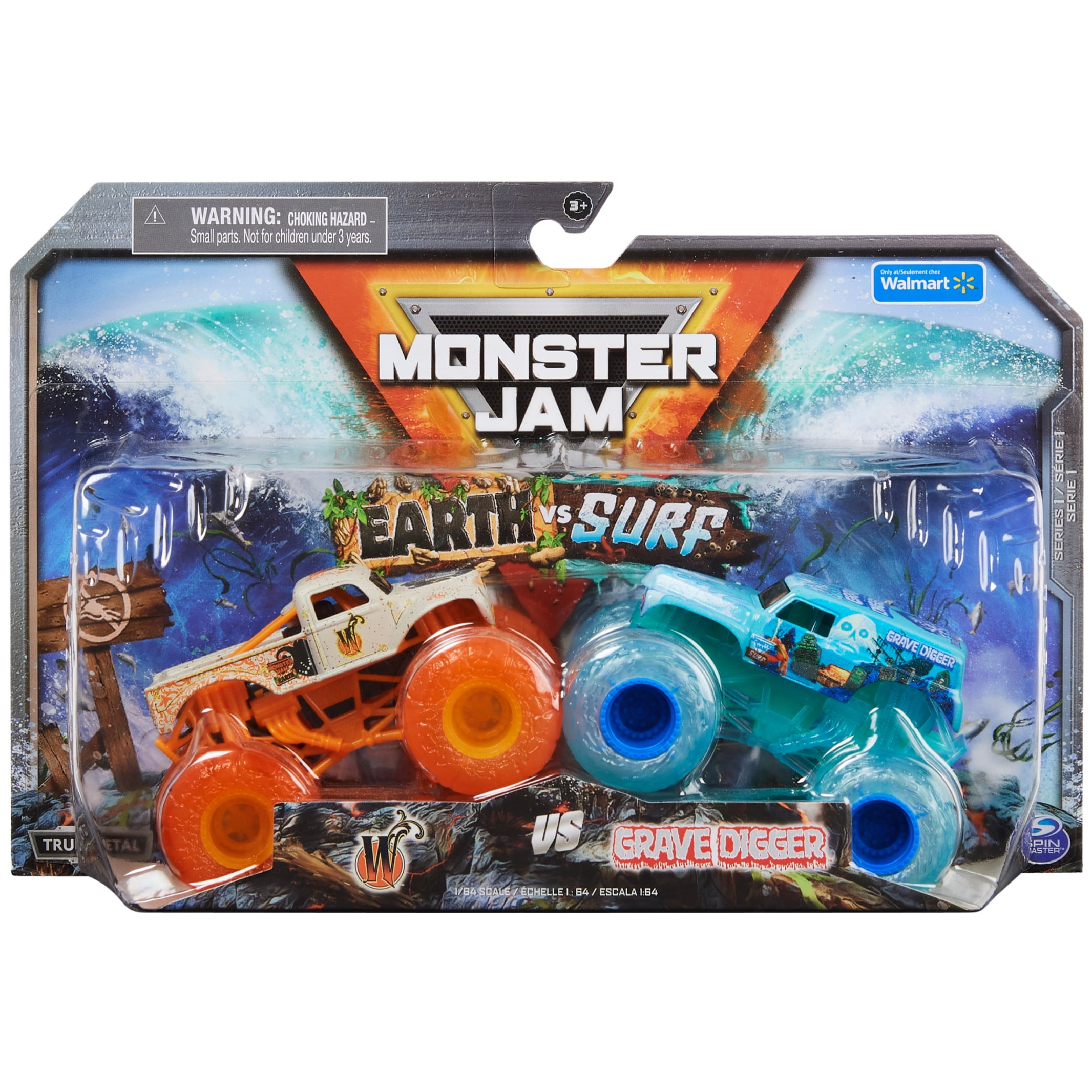 Official Monster Jam 1:64 Earth vs. Surf Toy Trucks Official Monster Jam 1:64 Earth vs. Surf Toy Trucks