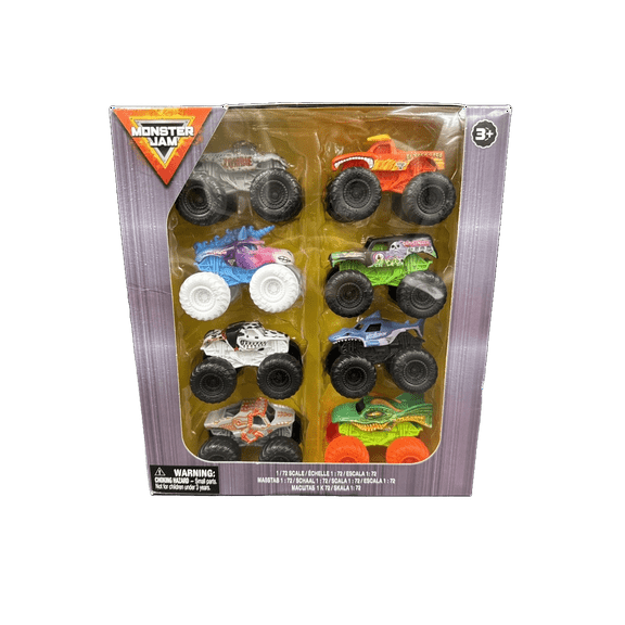 Monster Jam 1:72 8 Pack Zombie El Toro Loco Sparkle Smash Thunderroarus Dragon
