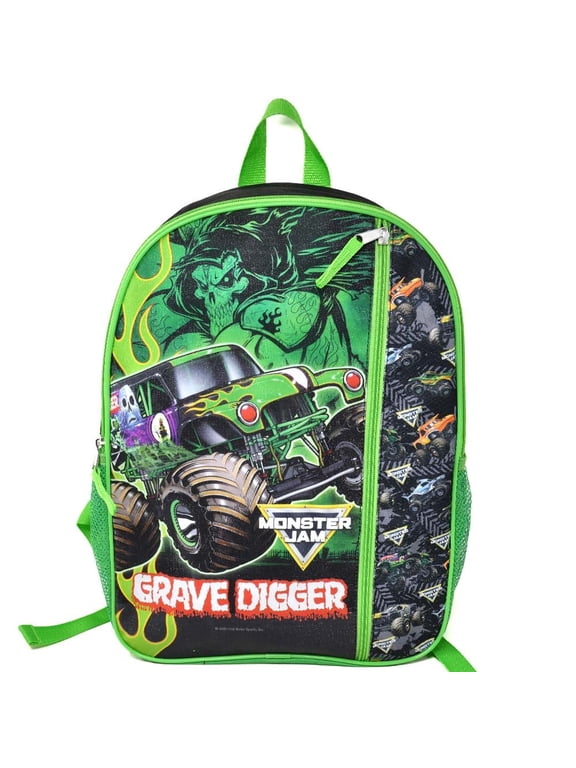 Monster Jam 16" Backpack with 1 Vertical Front Pocket- Perfect for Preschool & Elementary Boys & Girls