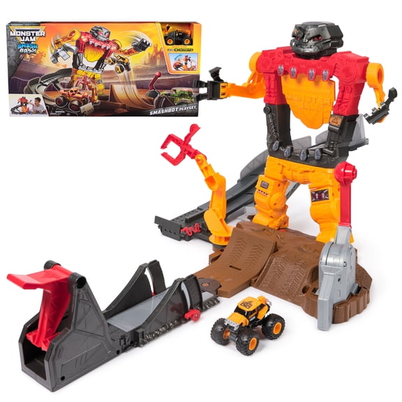 Monster Jam Smash & Bash SmashBot Playset with Launcher and Monster Truck, 1:64 Scale