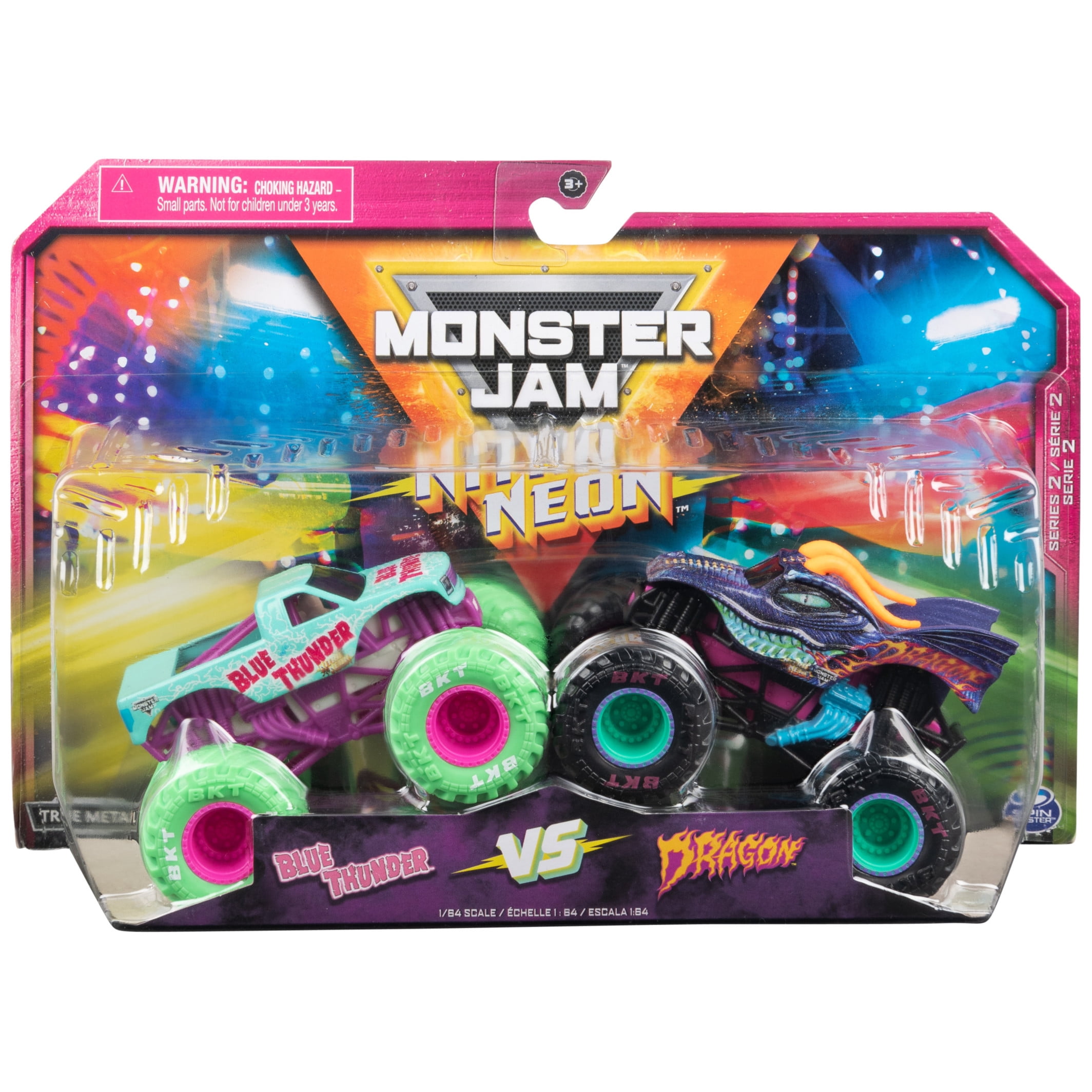Monster Jam Toy, Neon Nitro 2-Pack 1:64 Monster Trucks, Blue