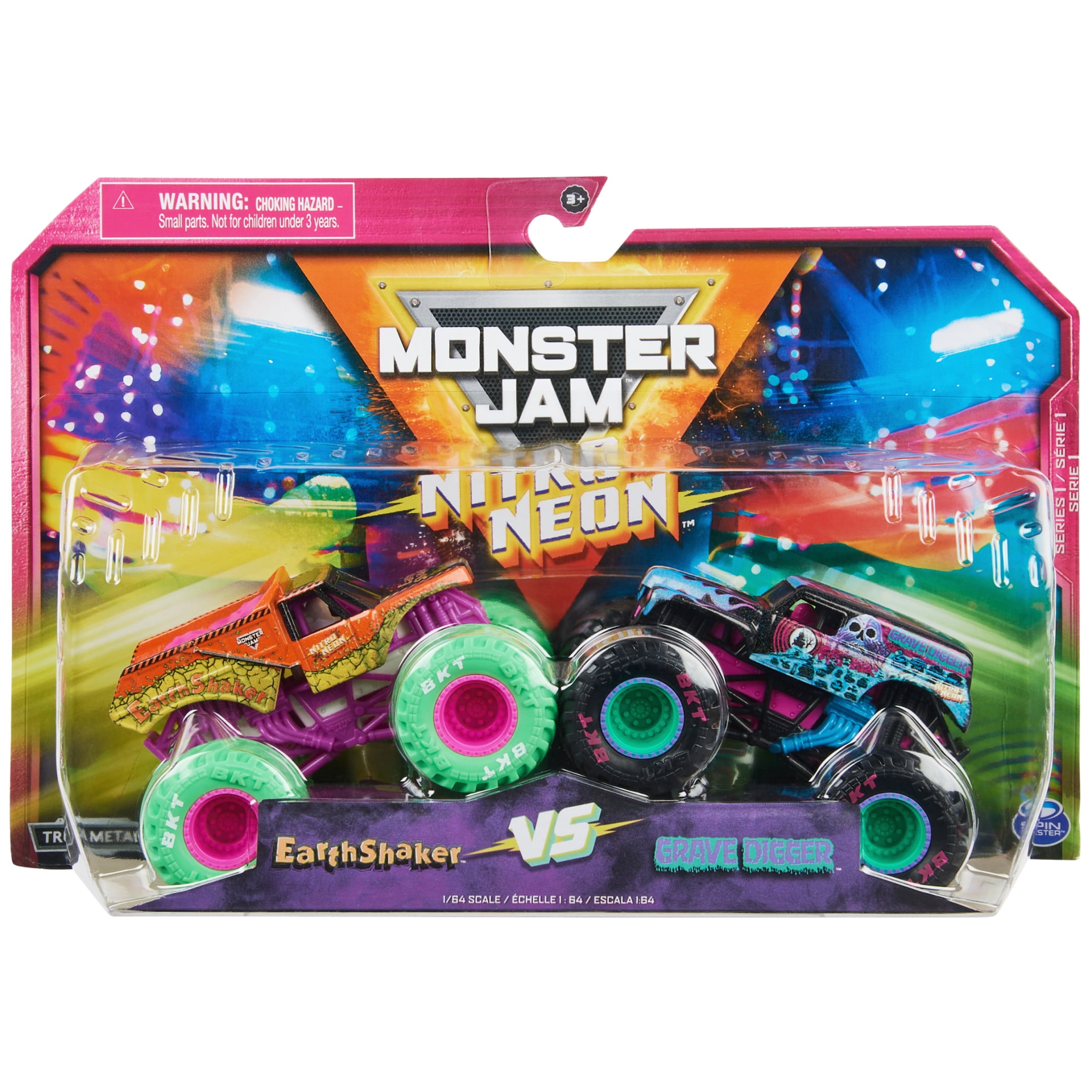 Monster Jam, 2-Pack Neon 1:64 Nitro Monster Trucks, Earth Shaker