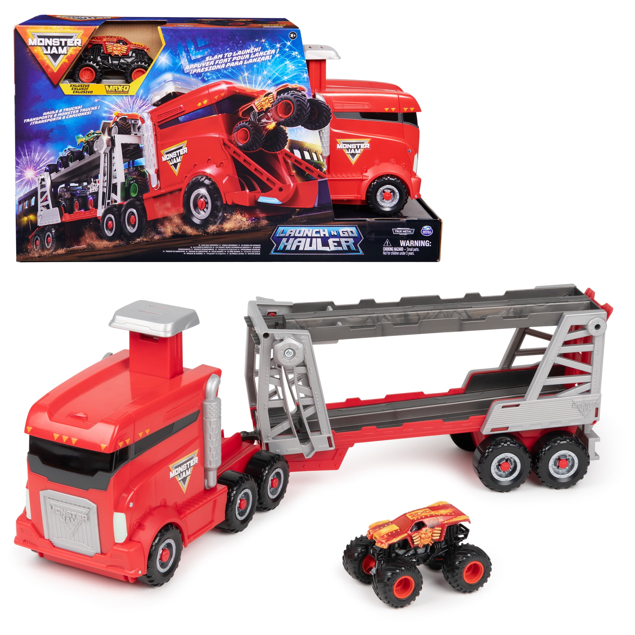 Monster Jam, 2-in-1 Launch N’ Go Hauler Playset and Storage with Exclusive Monster Truck (New)