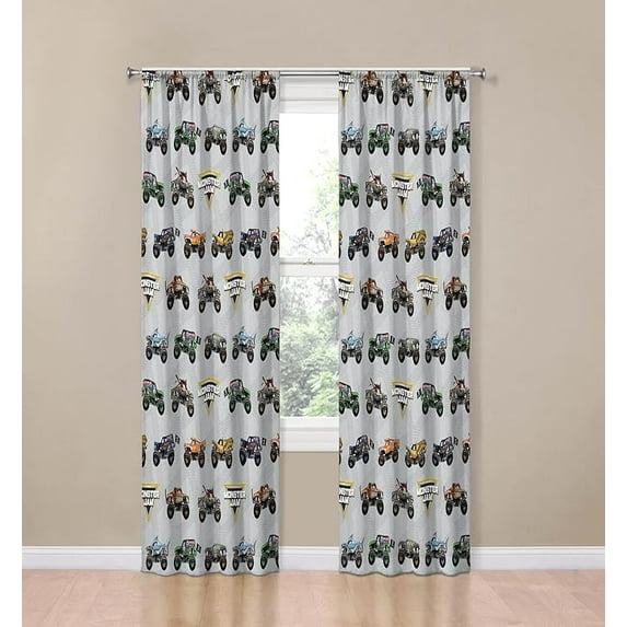 Monster Jam 4 Life 2 Panel Blackout Curtain Set. 84 Inch Long - Boys Bedroom Accessories