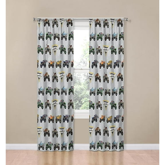 Monster Jam 4 Life 2 Panel Curtain Set. 84 Inch Long - Boys Bedroom Accessories