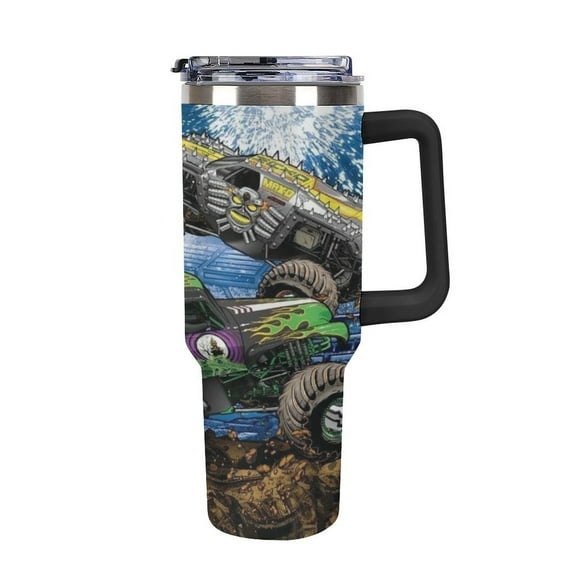 Monster-Jam 40oz Large Capacity Car Cup Tumbler with Handle And Straw Lid, Insulated Stainless Steel Double Wall Vacuum Travel Mug, Leak-proof Large Capacity Car Cup,Cupholder Friendly