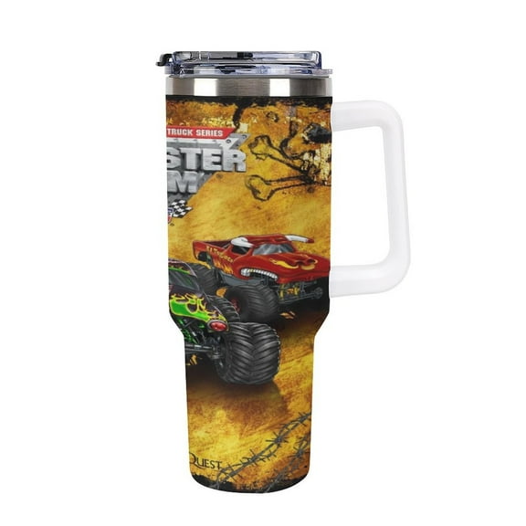 Monster-Jam 40oz Large Capacity Car Cup Tumbler with Handle And Straw Lid, Insulated Stainless Steel Double Wall Vacuum Travel Mug, Leak-proof Large Capacity Car Cup,Cupholder Friendly