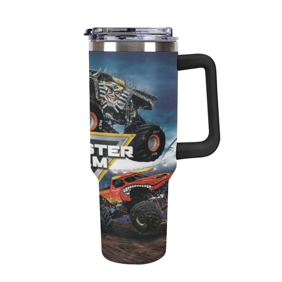 Monster-Jam 40oz Large Capacity Car Cup Tumbler with Handle And Straw Lid, Insulated Stainless Steel Double Wall Vacuum Travel Mug, Leak-proof Large Capacity Car Cup,Cupholder Friendly
