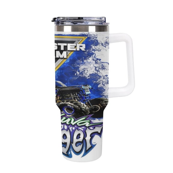 Monster-Jam 40oz Large Capacity Car Cup Tumbler with Handle And Straw Lid, Insulated Stainless Steel Double Wall Vacuum Travel Mug, Leak-proof Large Capacity Car Cup,Cupholder Friendly