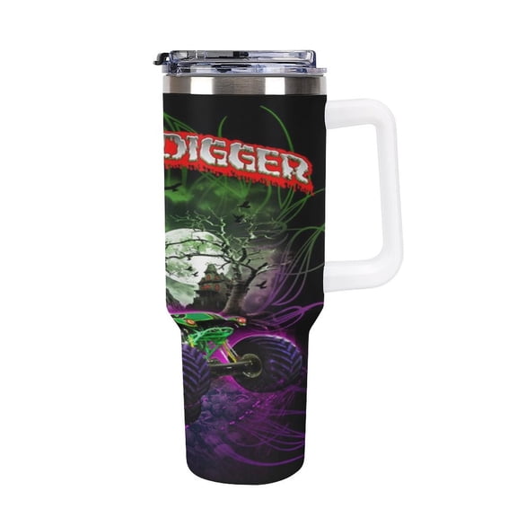 Monster-Jam 40oz Large Capacity Car Cup Tumbler with Handle And Straw Lid, Insulated Stainless Steel Double Wall Vacuum Travel Mug, Leak-proof Large Capacity Car Cup,Cupholder Friendly