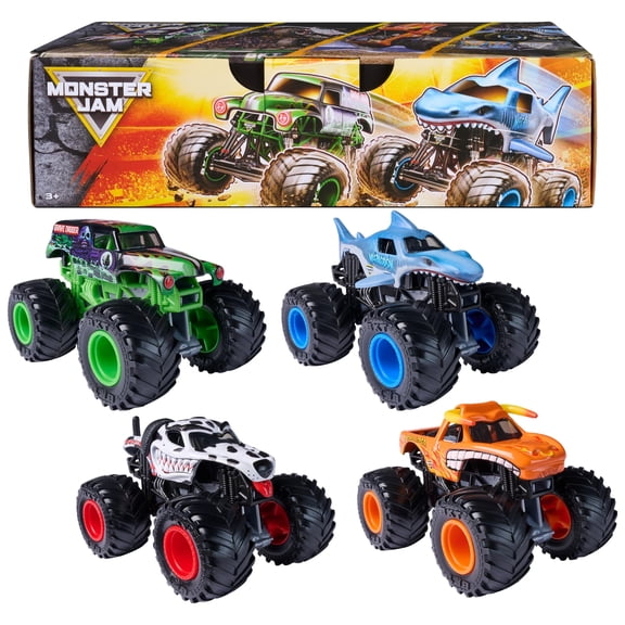 Monster Jam All Stars 4-Pack Monster Trucks, Grave Digger, Megalodon, Sparkle Smash & El Toro Loco Die-Cast 1:64 Scale Vehicles, Kids Toys, Ages 3+