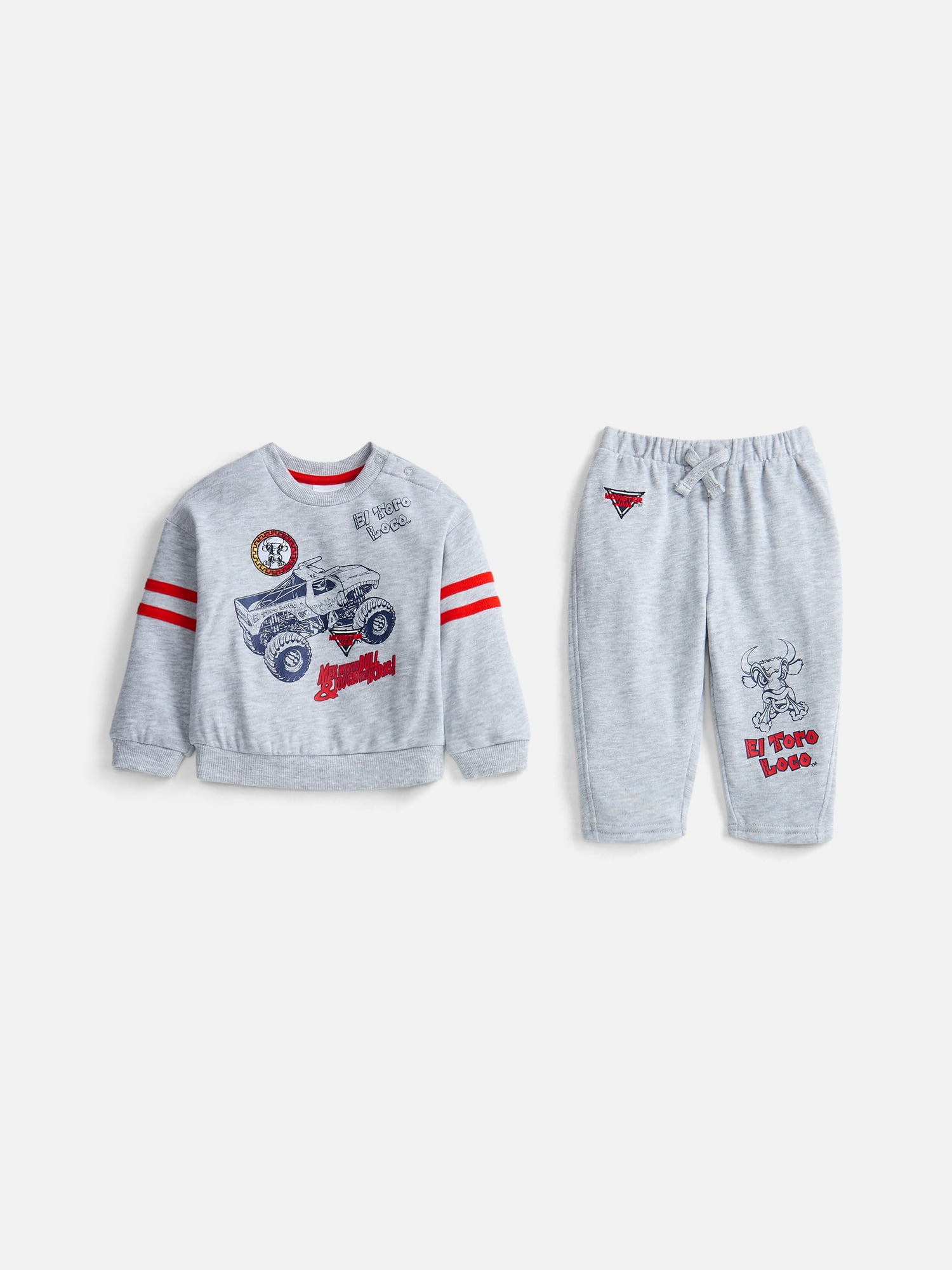 Monster Jam Baby Boys' Front Back Graphic Sweatshirt and Joggers, 2-Piece, Sizes 0/3M-24M