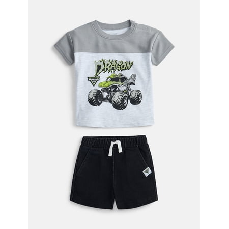 Monster Jam Baby Boys Graphic Tee and Matching Shorts Set, 2-Piece, Sizes 0/3M-24M
