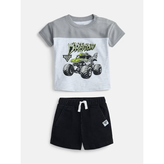 Monster Jam Baby Boys Graphic Tee and Matching Shorts Set, 2-Piece, Sizes 0/3M-24M