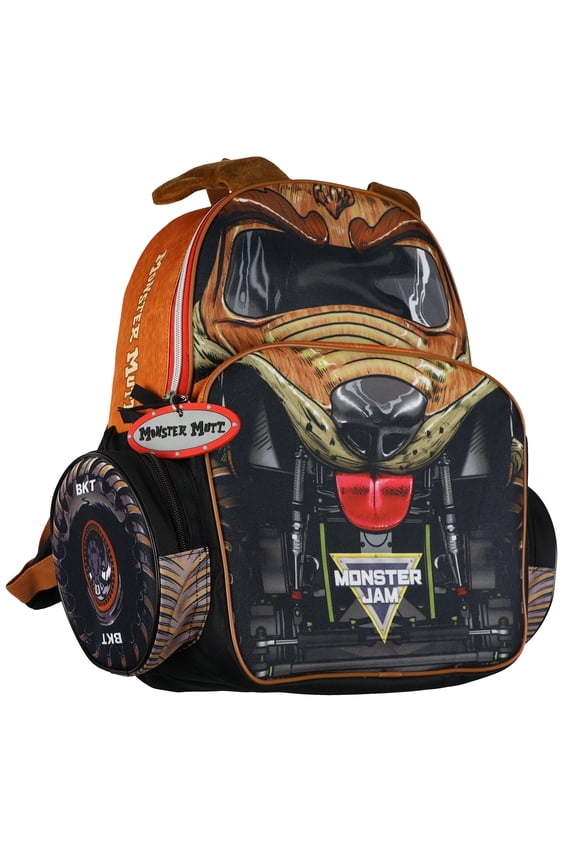 Monster Jam Backpack 16" Monster Mutt Top Dog Book Bag with 3D Ears