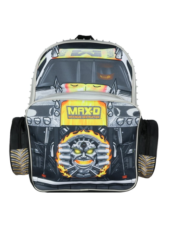 Monster Jam Backpack Max-D Maximum Destruction 3D Monster Truck Kids School Book Bag with Laptop Tech Sleeve 16"