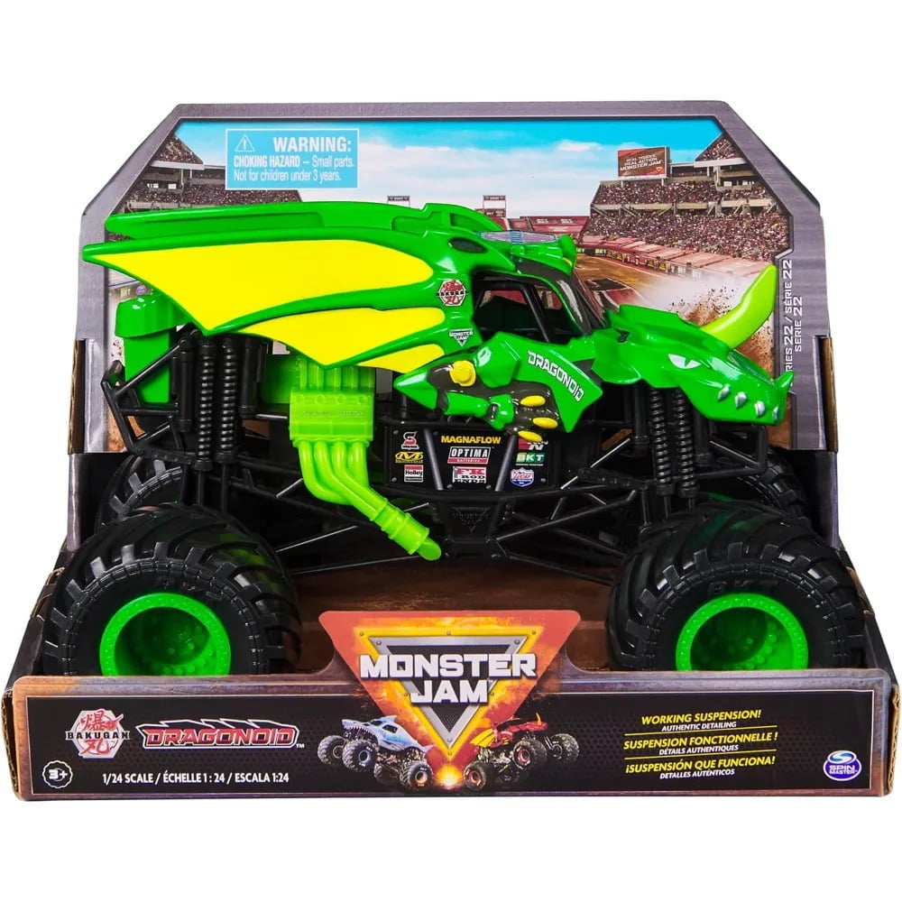 Monster Jam, Bakugan Dragonoid Monster Truck - Green, 1:24 Scale Die-Cast Vehicle-Chrome Rims and BKT Tread Tire for Playsets, Collectible for Fans & Birthday Parties, Kids Ages 3+
