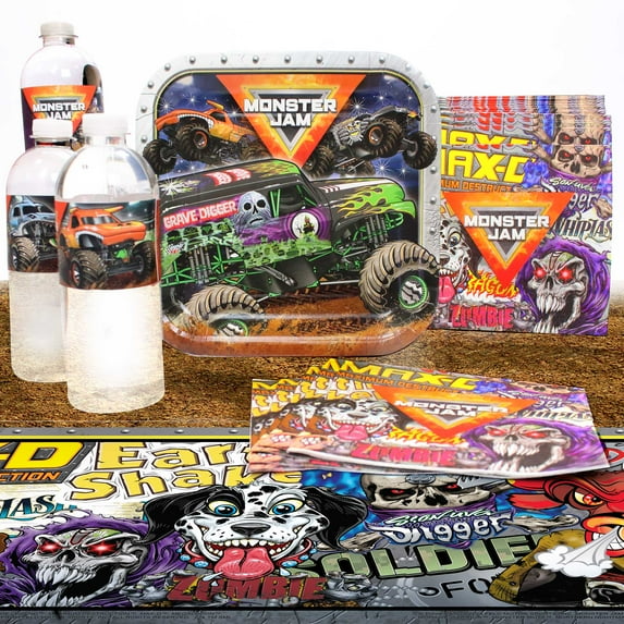 Prime Party Monster Jam Birthday Party Supplies Set, 8 Guests, Plates, Napkins, Cover