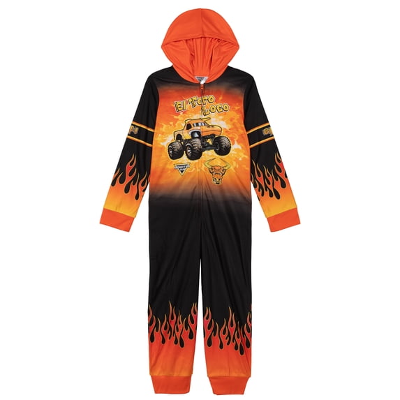 Monster Jam Big Boys' Fleece Hooded One Piece El Toro Loco Orange