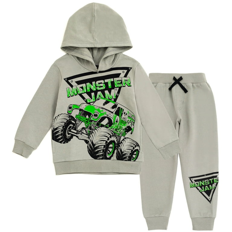 Monster Jam Big Boys Hoodie and Jogger Pants Outfit Set Light Gray 14 16