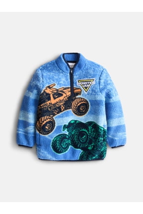 Monster Jam Boy's Fuzzy Fleece Quarter Zip Jacket, Sizes XS-XXL