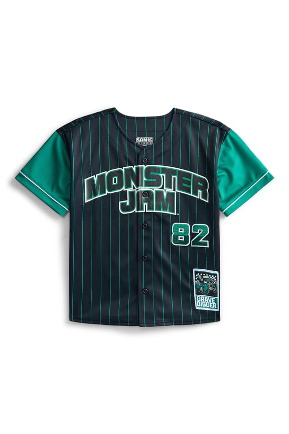 Boys Graphic Baseball Button Down Jersey with Short Sleeves, Sizes 4-12