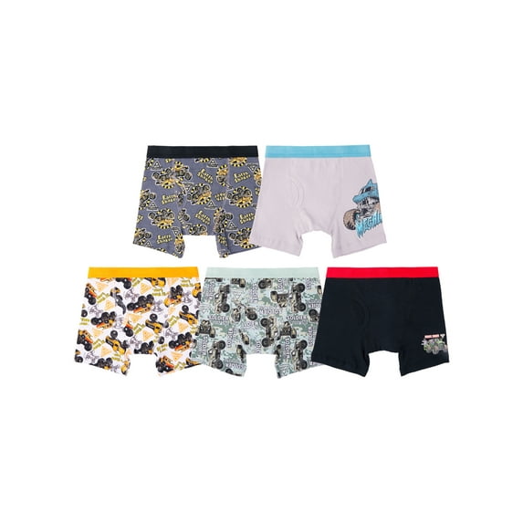 Monster Jam Boys Cotton Boxer Briefs Underwear, 5-Pack, Sizes 4-8