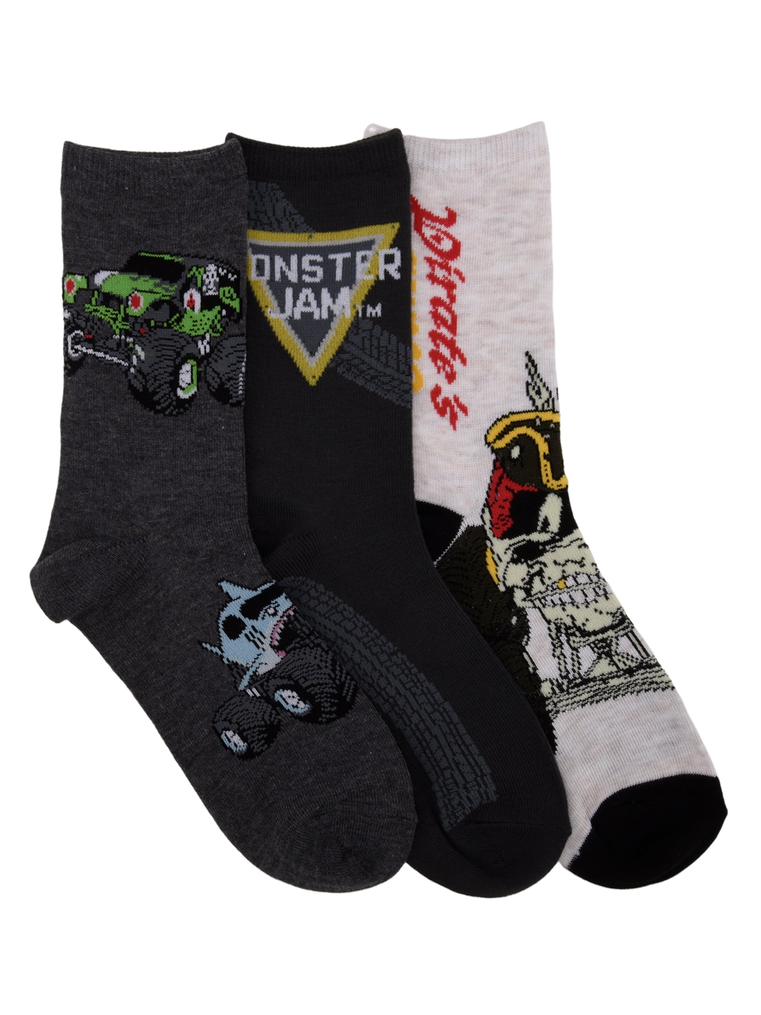 Monster Jam Boys Crew Socks, 3-pack, Sizes L
