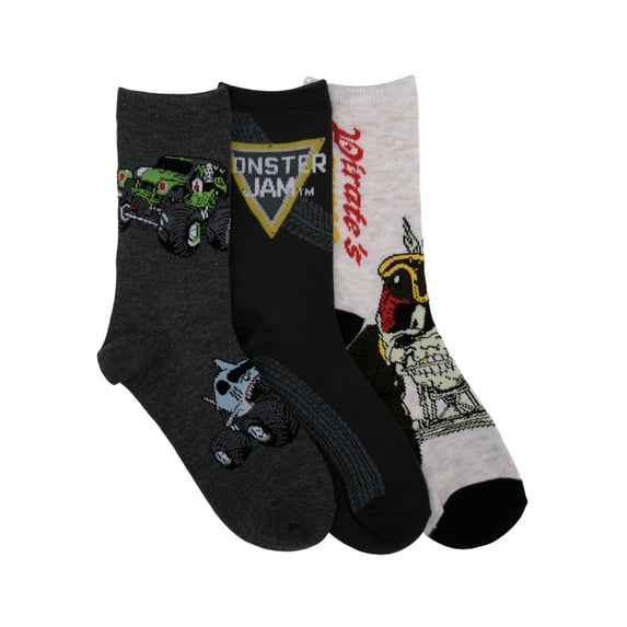 Monster Jam Boys Crew Socks, 3-pack, Sizes S