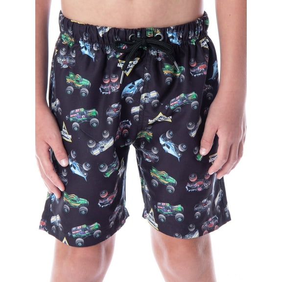 Monster Jam Boys' Dragon Zombie Grave Digger Megalodon Allover Swim Trunks