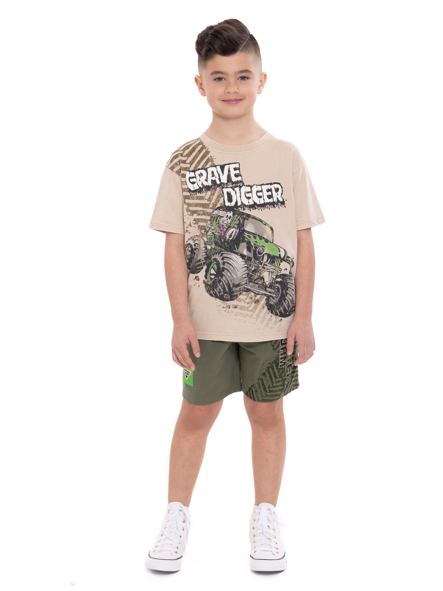 Monster Jam Boys' Grave Digger Graphic Tee and Shorts Set, 2-Piece, Sizes 4-10