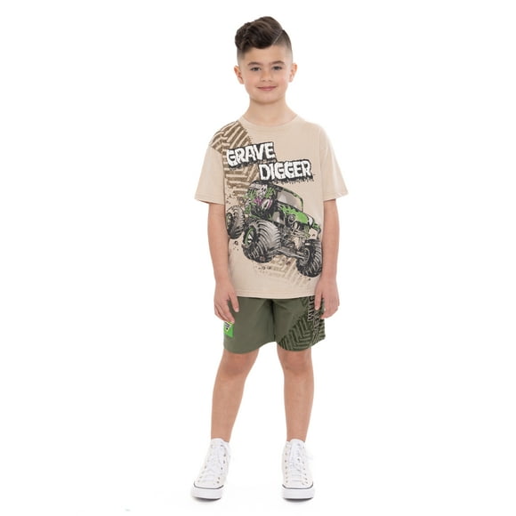 Monster Jam Boys' Grave Digger Graphic Tee and Shorts Set, 2-Piece, Sizes 4-10