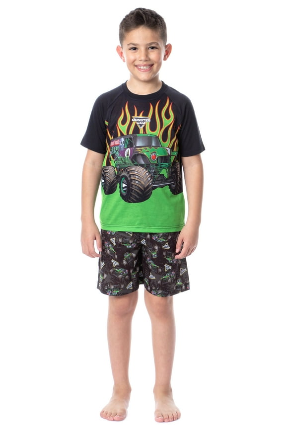 Monster Jam Boys' Grave Digger Truck Sleep Pajama Set Shorts Crewneck