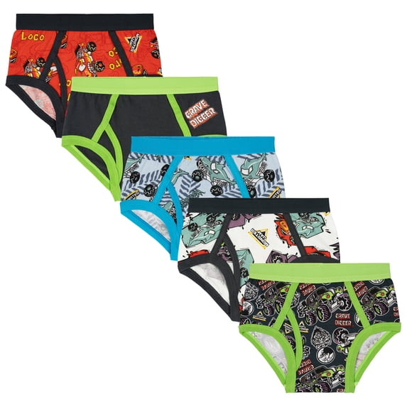 Monster Jam Boys Grave Digger and Megalodon Brief Underwear 5-Pack