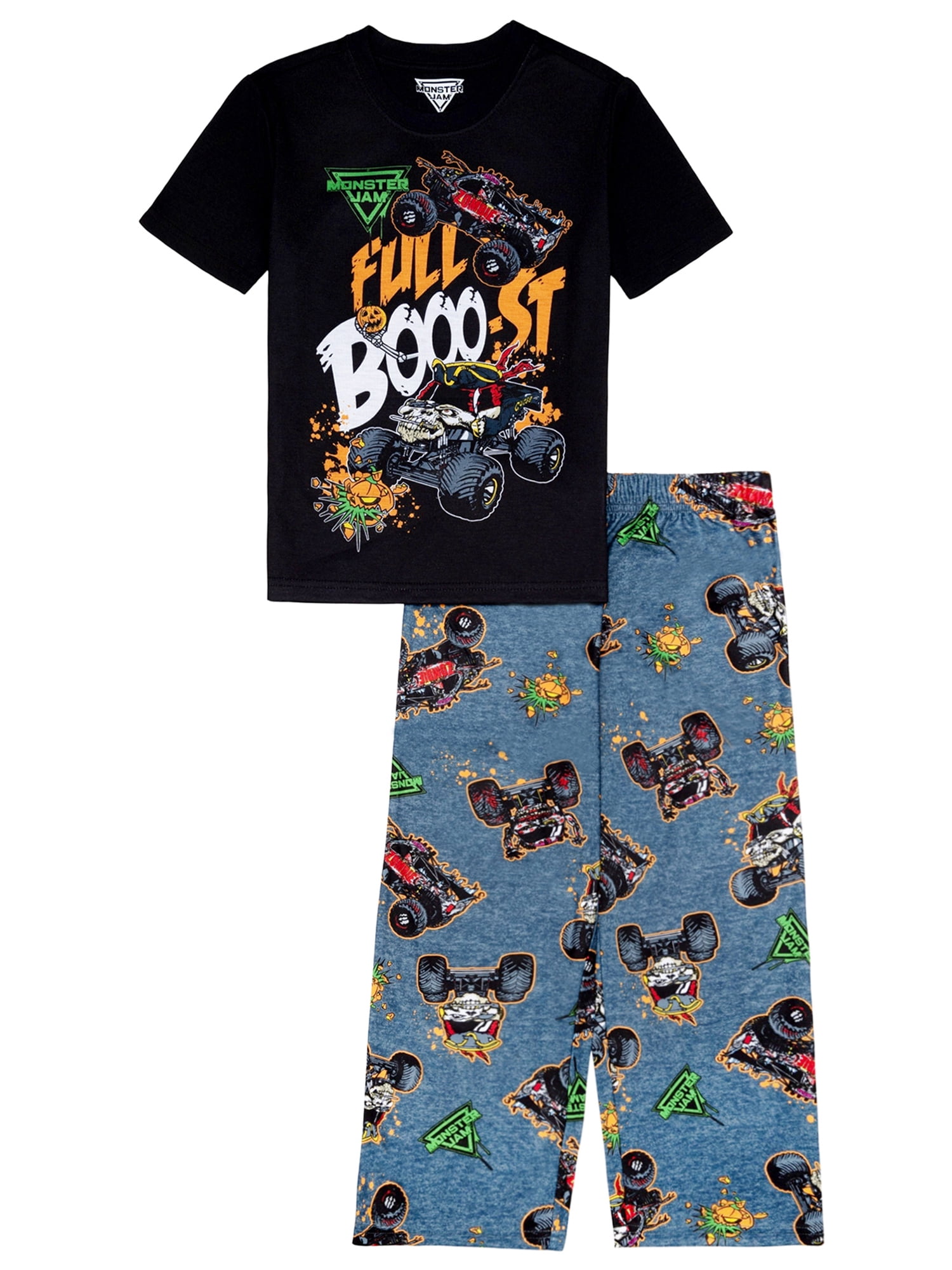 Monster Jam Boys Halloween Short Sleeve Top and Pant Pajama Set, 2-Piece, Sizes 4-12