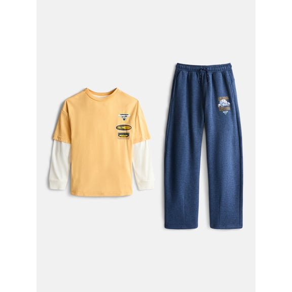 Monster Jam Boys Layered Graphic Tee and Barrel Sweatpants Set, 2 Piece, Sizes 4-18
