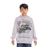 Monster Jam Boys' Grave Digger Graphic Mineral Wash Hoodie Sweatshirt with Long Sleeves, Sizes 4-18