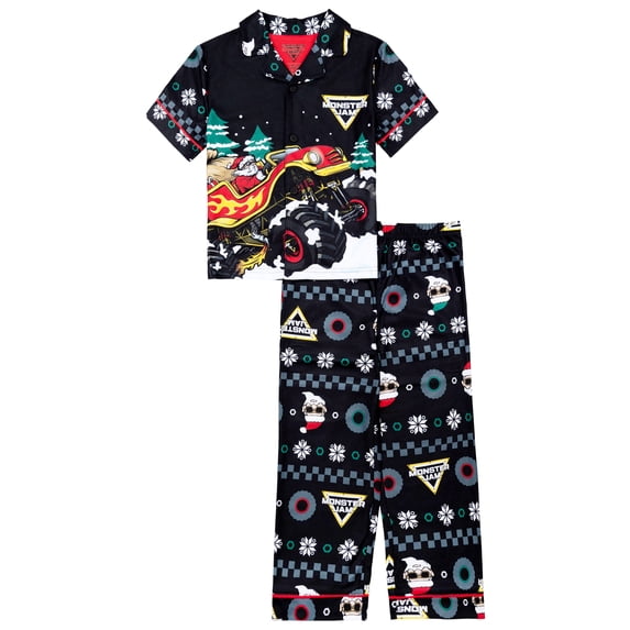 Monster Jam Boys Short Sleeve Coat Top and Pant Pajama Set, 2-Piece, Sizes 4-12