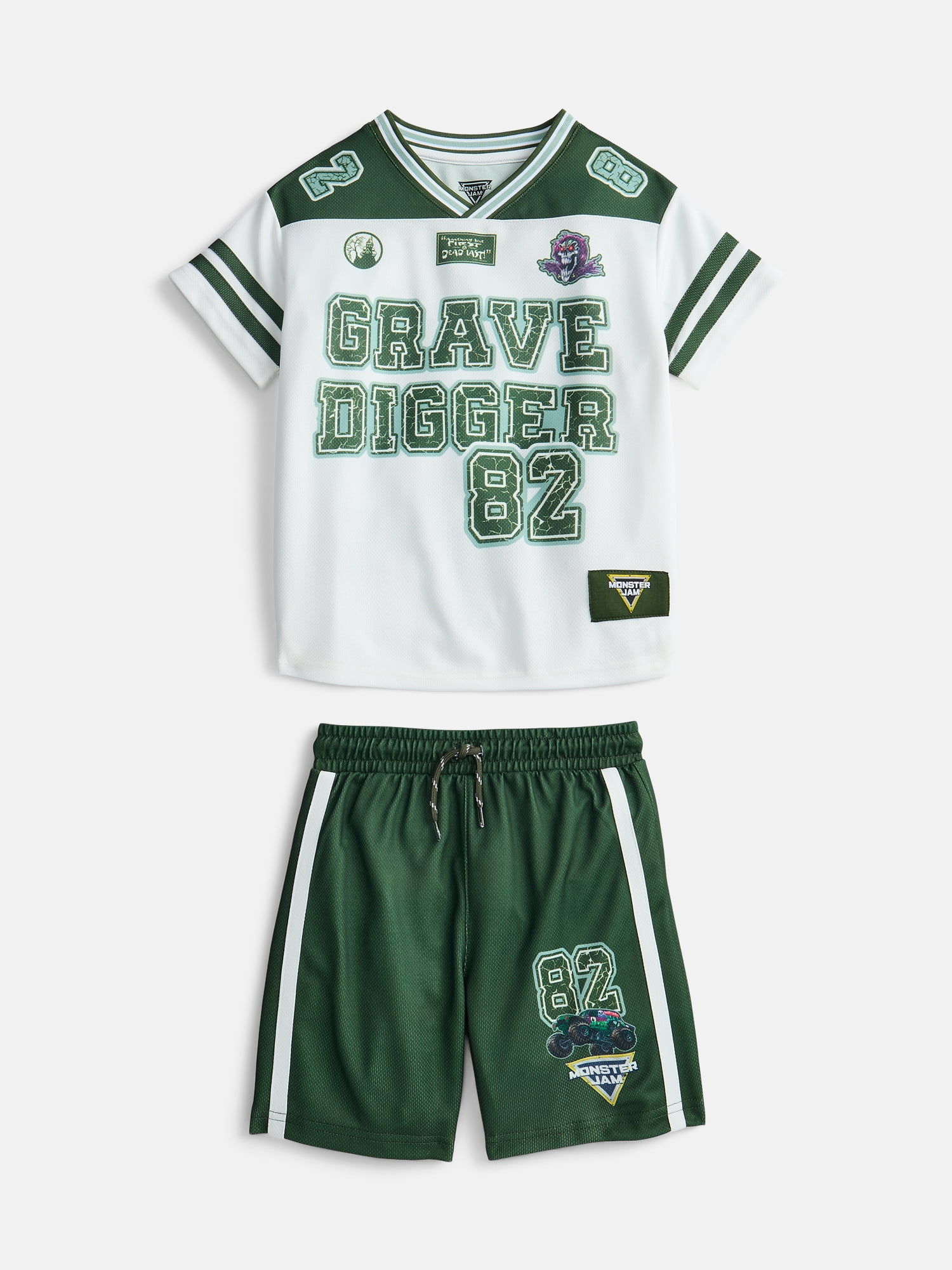 Monster Jam Boys V Neck Graphic Football Jersey and Shorts Set, Sizes 4-16