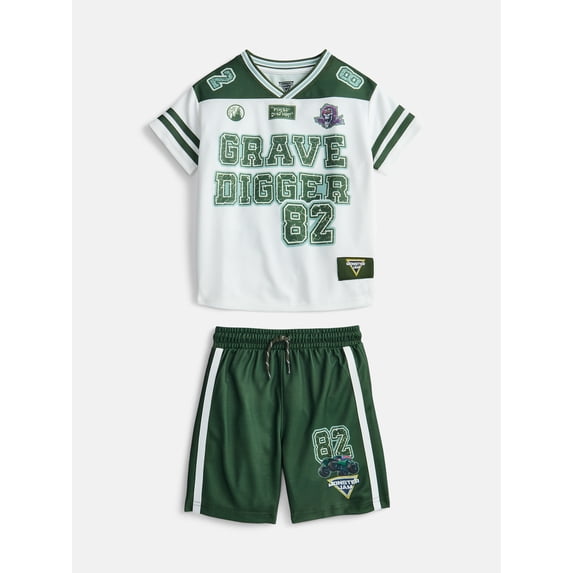 Monster Jam Boys V Neck Graphic Football Jersey and Shorts Set, Sizes 4-16