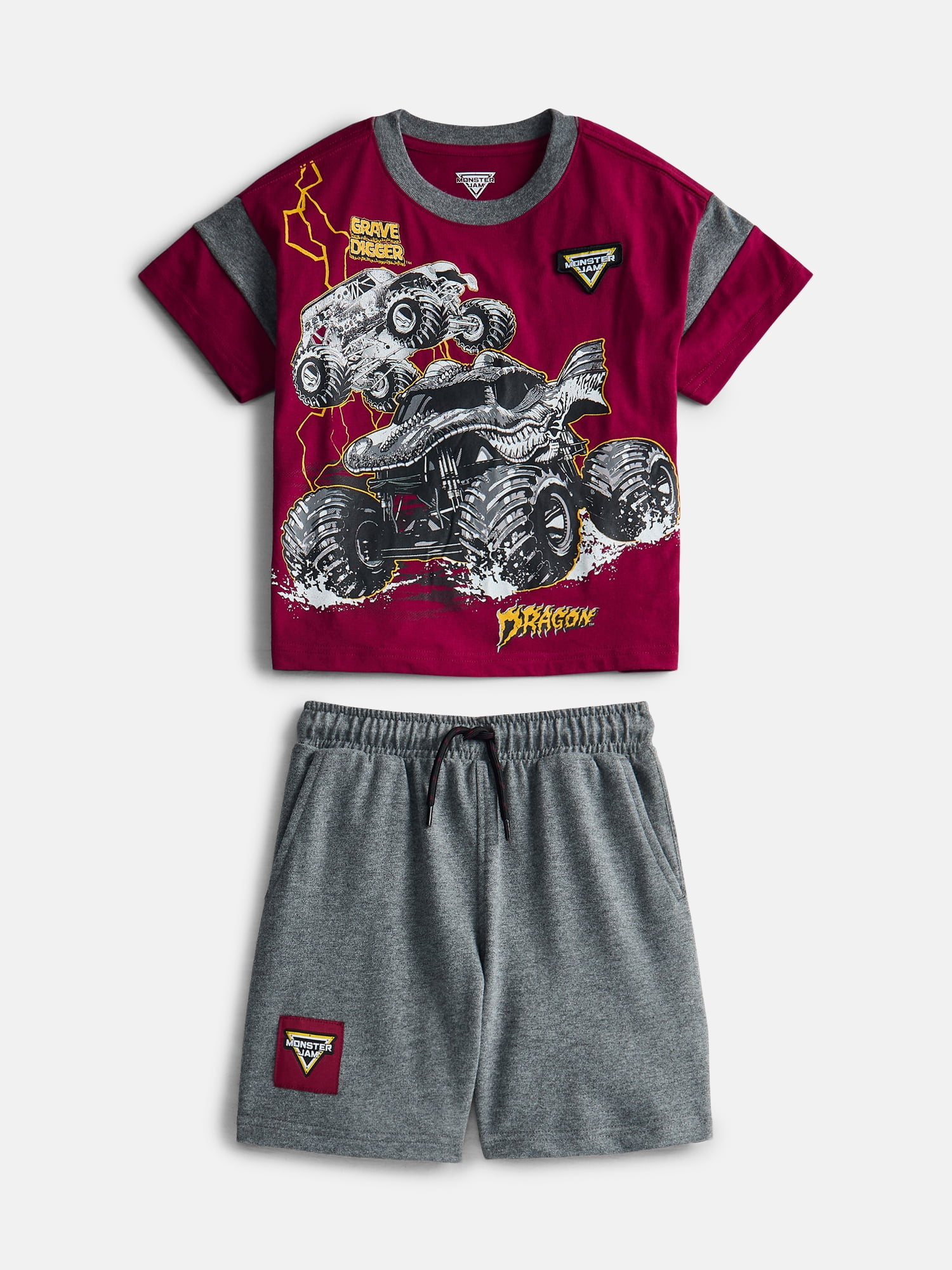 Monster Jam Boys Graphic Tee with Short Sleeves and Shorts Set, 2 Piece, Sizes 4-16