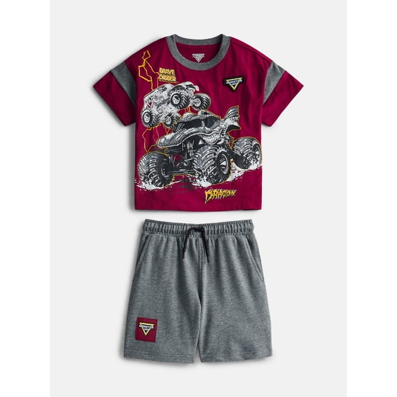 Monster Jam Boys Graphic Tee with Short Sleeves and Shorts Set, 2 Piece, Sizes 4-16