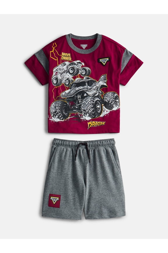Monster Jam Boys Graphic Tee with Short Sleeves and Shorts Set, 2 Piece, Sizes 4-16