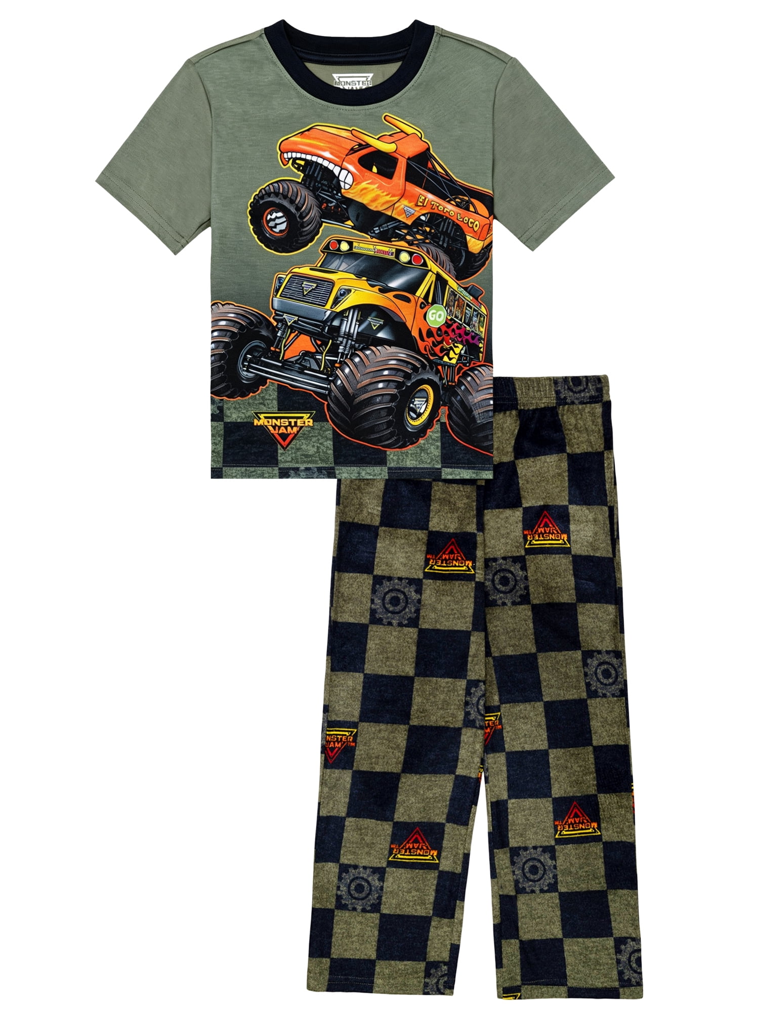 Monster Jam Boys Short Sleeve Top and Pant Pajama Set, 2-Piece, Sizes 4-12