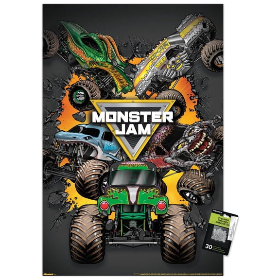Monster Jam - Bust Out Debris Wall Poster with Push Pins, 22.375" x 34"